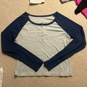 Shein long sleeve top, color block grey & blue, size Large